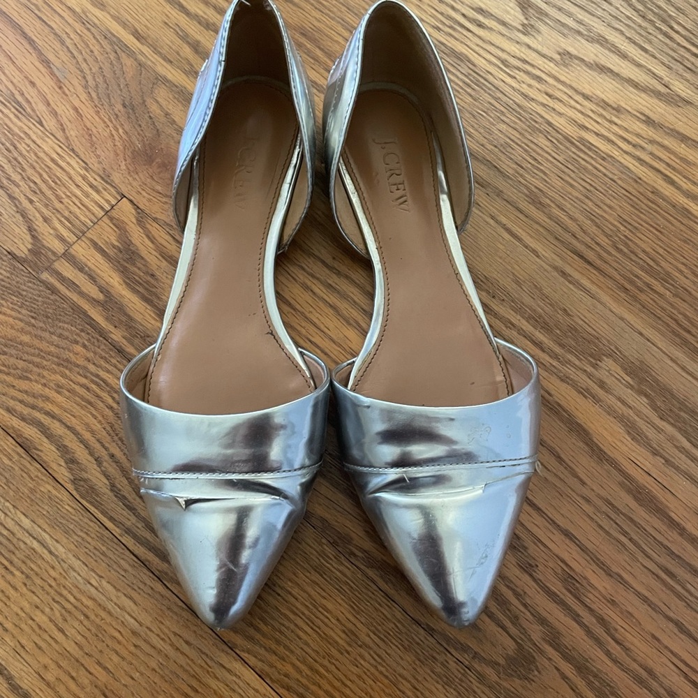 J. Crew Silver Metallic Flats Sz 6.5